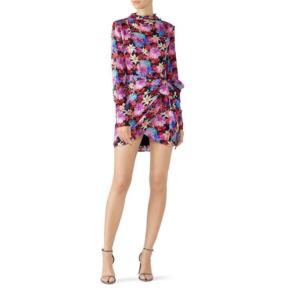 PINKO Dress Floral Silk Blend Long Sleeve Faux Wrap Sheath Mini Pink Multi Small - Picture 4 of 10
